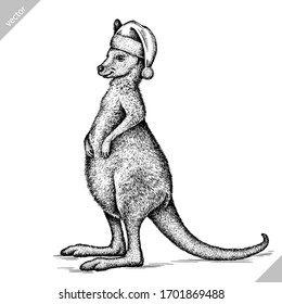 black and white engrave isolated kangaroo vector illustration