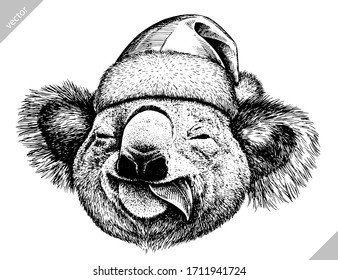 black and white engrave isolated Koala illustration