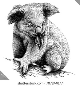 black and white engrave isolated Koala vector illustration