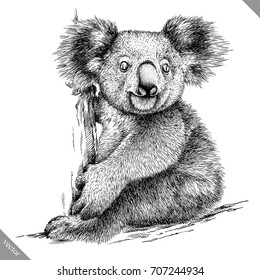 black and white engrave isolated Koala vector illustration