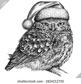 black and white engrave isolated owl vector illustration