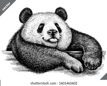 black and white engrave isolated panda vector illustration