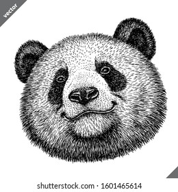 black and white engrave isolated panda vector illustration