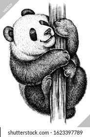 black and white engrave isolated panda vector illustration