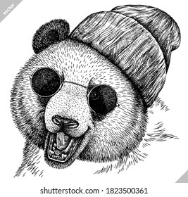 black and white engrave isolated panda vector illustration