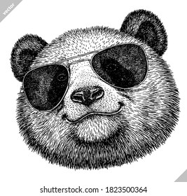 black and white engrave isolated panda vector illustration