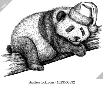 black and white engrave isolated panda vector illustration