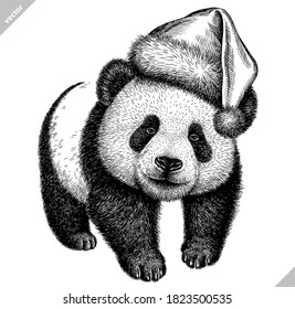 black and white engrave isolated panda vector illustration