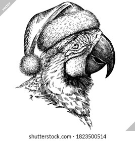 black and white engrave isolated parrot vector illustration