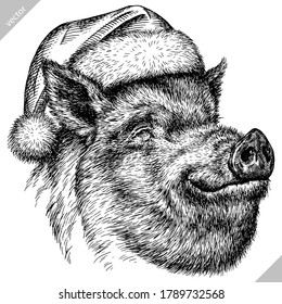 black and white engrave isolated pig vector illustration