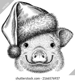 black and white engrave isolated pig vector christmas illustration