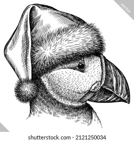 black and white engrave isolated puffin vector illustration