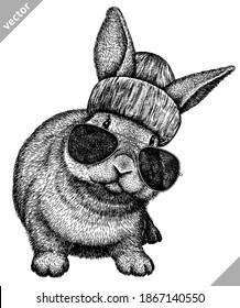 black and white engrave isolated rabbit vector illustration