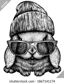 black and white engrave isolated rabbit vector illustration