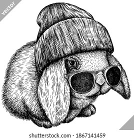 black and white engrave isolated rabbit vector illustration