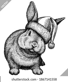 black and white engrave isolated rabbit vector illustration