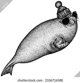 black and white engrave isolated seal vector illustration