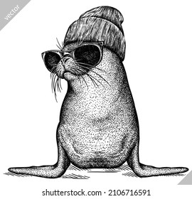 black and white engrave isolated seal vector illustration