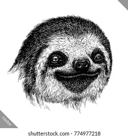 black and white engrave isolated sloth vector illustration