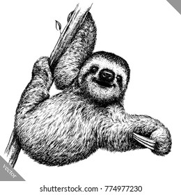 black and white engrave isolated sloth vector illustration