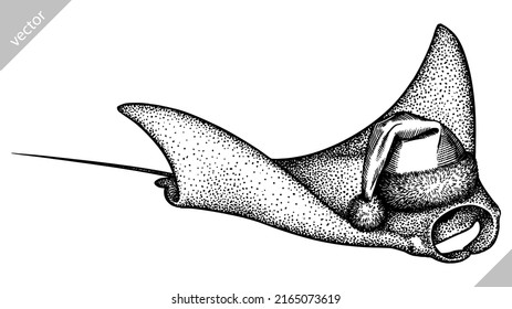 black and white engrave isolated stingray vector illustration