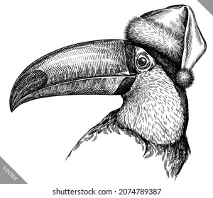 black and white engrave isolated toucan vector illustration