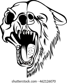 Black And White Engrave Isolated Vector Bear Angry