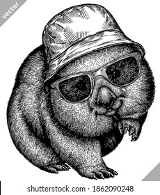 black and white engrave isolated wombat vector illustration