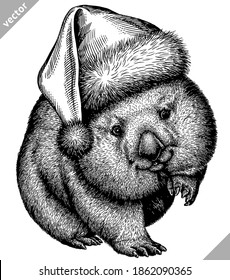 black and white engrave isolated wombat vector illustration