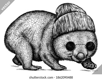 black and white engrave isolated wombat vector illustration