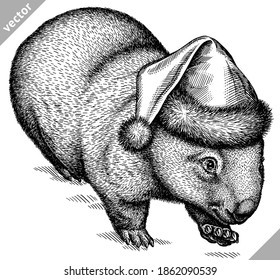 black and white engrave isolated wombat vector illustration