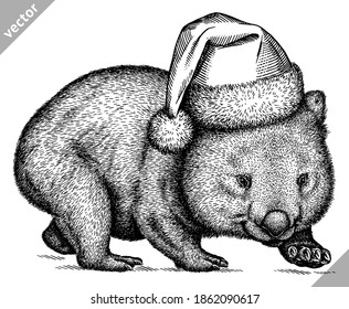 black and white engrave isolated wombat vector illustration