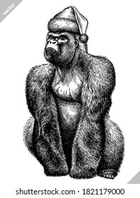 black and white engraved isolated gorilla vector illustration