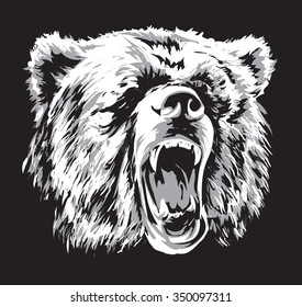 Black and white engraved isolated vector bear