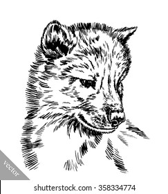 black and white engraved isolated wolf