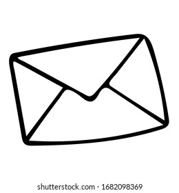 Black And White Envelope Doodle Sketch. Hand-Drawn Isolated Illustration On White Background. Envelope For Kid Coloring Book, Coloring Page, Design, Holiday And Birthday Card.