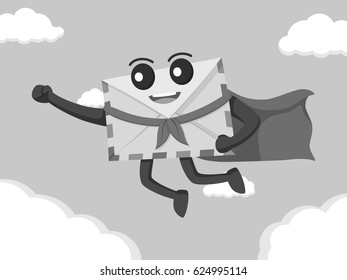 black and white envelope flying with cape black and white style