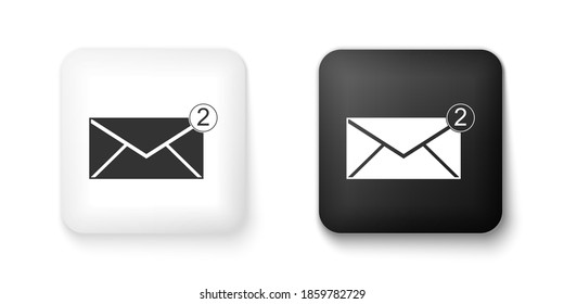 Icono sobre blanco y negro aislado en fondo blanco. Concepto de mensaje recibido. Nuevo mensaje entrante por correo electrónico, sms. Servicio de envío de correo. Botón cuadrado. Vector.