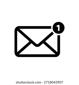 Un icono de sobre en blanco y negro con una burbuja de notificación roja que indica un nuevo mensaje.