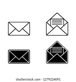 Black and white envelope icons. Vector illustration