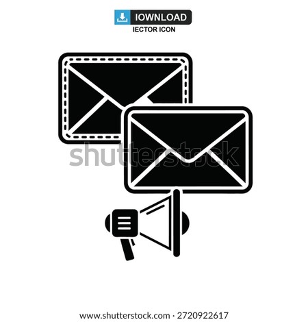 Black and white envelope and megaphone set communication