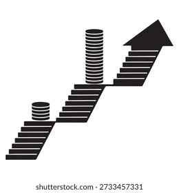 Black and white EPS10 vector illustration of career growth, financial success, business strategy, and upward mobility, ideal for presentations, websites, and infographics.