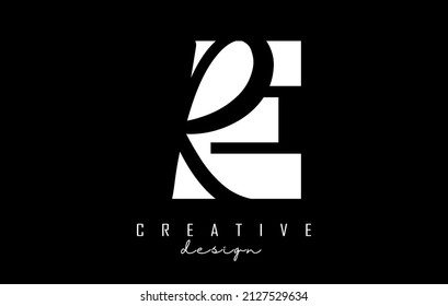 Black and white ER Letters logo with negative space. Letters E and R with geometric and handwritten typography. Creative Vector Illustration with letters.