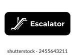 Black and white escalator stairs sign age banner illustration isolated on horizontal ratio background. Simple flat poster banner drawing for prints.