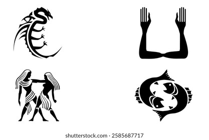 Black And White Esoteric Icon Vector EPS 4 Set