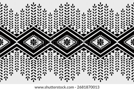 Black and white Ethic Fabric pattern textile design. fabric texture clothing tribal. Seamless African Moroccan native fabric textile.