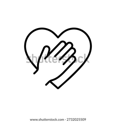Black and white ethics icon hand on heart line art symbol of honesty trust and moral responsibility