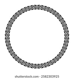 Black and white ethnic circle frame. Ornamental decorative element. For ceramic, porcelain, embroidery, sandblasting, laser cutting. Vector illustration.