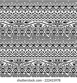 Black and white ethnic geometric aztec seamless pattern, vector