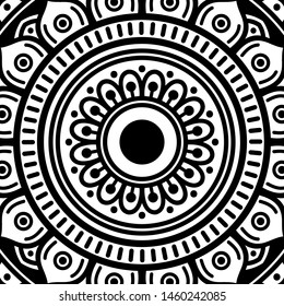 Black and white ethnic mandala for coloring page. Vector illustration